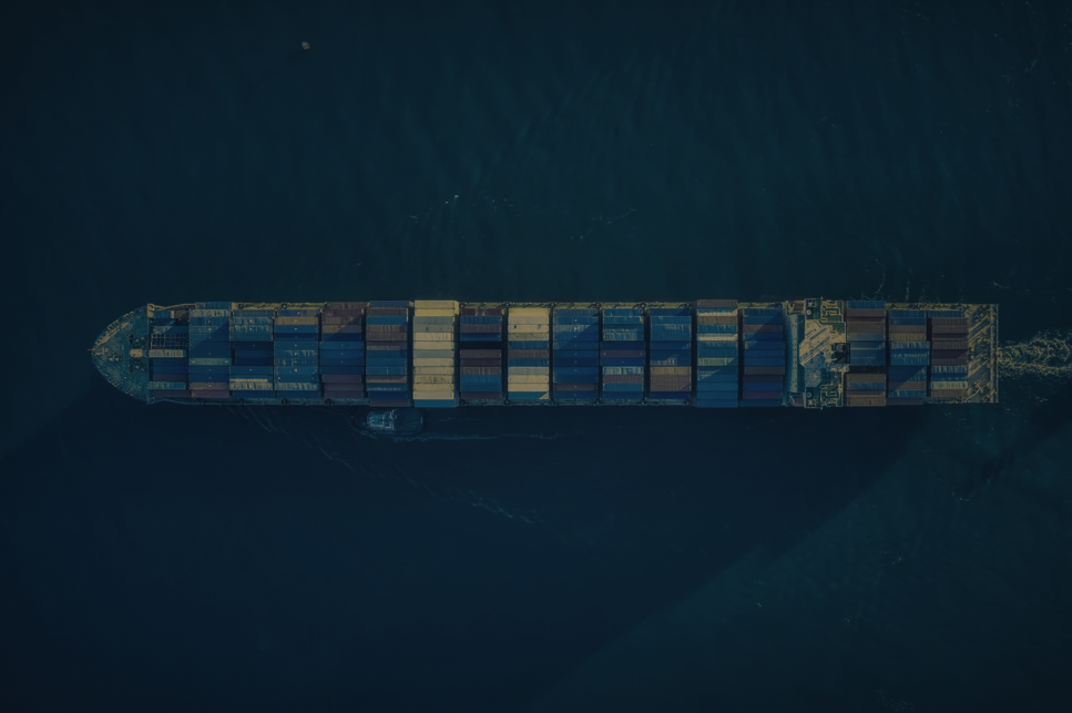 Aerial view of a container ship